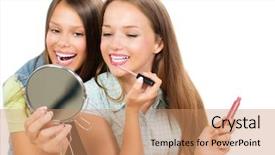  Presentation with teens - PPT theme featuring makeup lipstick or lip gloss background and a coral colored foreground