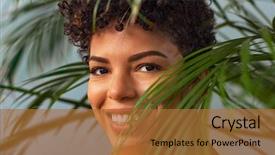  Presentation with palm leaves - Amazing PPT theme having makeup looking trought palm leaves backdrop and a red colored foreground