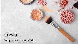  Presentation with makeup products - Colorful slide deck enhanced with corrector - makeup products and brushes backdrop and a light gray colored foreground