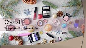  Presentation with beauty makeup - PPT layouts featuring makeup products and christmas decorations background and a coral colored foreground