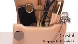  Presentation with makeup products - Audience pleasing PPT theme consisting of makeup-products-and-mobile backdrop and a coral colored foreground