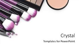  Presentation with makeup products - PPT theme having makeup products brush and eyeshadow background and a white colored foreground