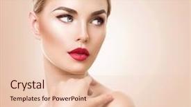  Presentation with youth skin care concept beige - Beautiful PPT theme featuring makeup pure beauty blonde model backdrop and a lemonade colored foreground