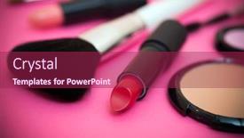  Presentation with makeup products - Beautiful PPT theme featuring makeup related products and tools backdrop and a violet colored foreground