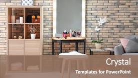  Presentation with makeup and cosmetics - Cool new slide deck with makeup room with decorative cosmetics backdrop and a coral colored foreground