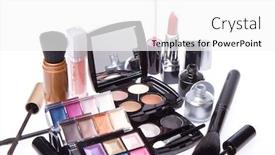  Presentation with makeup - Cool new slide deck with makeup-set-isolated-on-white backdrop and a white colored foreground