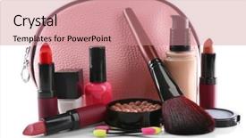  Presentation with beautician - Slides with makeup-set-with-beautician-brush background and a coral colored foreground