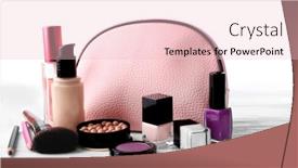  Presentation with beautician - Slides featuring makeup set with beautician brush and cosmetics on light background background and a lemonade colored foreground