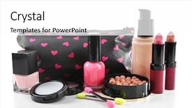  Presentation with beautician - Slides consisting of makeup set with beautician and cosmetics isolated on white background and a white colored foreground