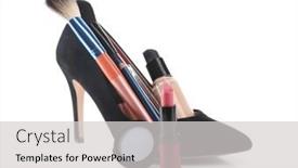  Presentation with brushes makeup - PPT theme enhanced with makeup set with black woman's shoe brushes and cosmetics isolated on white background and a light gray colored foreground