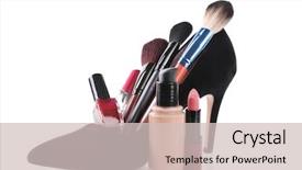  Presentation with brushes makeup - Cool new presentation theme with shoe brushes and cosmetics isolated backdrop and a soft green colored foreground