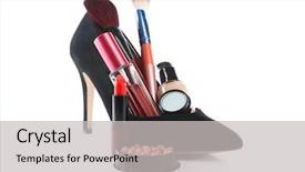  Presentation with brushes makeup - PPT theme consisting of shoe brushes and cosmetics isolated background and a light gray colored foreground