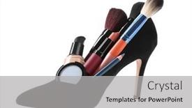  Presentation with brushes makeup - Audience pleasing PPT layouts consisting of makeup set with black woman's shoe brushes and cosmetics isolated on white backdrop and a light gray colored foreground