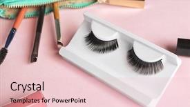  Presentation with eyelashes - Presentation design consisting of makeup set with false eyelashes background and a lemonade colored foreground