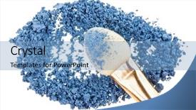  Presentation with eye shadow - Audience pleasing PPT layouts consisting of makeup sponge with mlue crushed eye shadow isolated on white macro backdrop and a light blue colored foreground