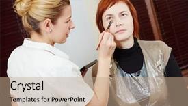  Presentation with eye shadow - Cool new presentation theme with makeup technique applying eye shadow on redheaded woman backdrop and a coral colored foreground