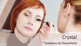  Presentation with eyelashes - Presentation enhanced with makeup technique mascara eyelashes of redheaded woman beauty salon background and a lemonade colored foreground