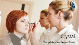  Presentation with eyelashes - Amazing presentation theme having redheaded woman in beauty salon backdrop and a soft green colored foreground