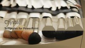  Presentation with makeup - Audience pleasing presentation design consisting of makeup-tools-in-their-holder backdrop and a coral colored foreground