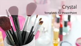  Presentation with cosmetics - PPT layouts featuring makeup tools with cosmetics on a table close up background and a lemonade colored foreground