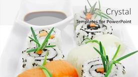  Presentation with fresh avocado - Presentation featuring maki rolls and california rolls made of fresh raw salmon tuna and eel with cream cheese and avocado isolated over white background on long white plate maki sushi and nigiri background and a light gray colored foreground