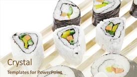  Presentation with fresh avocado - Cool new slide set with maki rolls and california rolls made of fresh raw salmon tuna and eel with cream cheese and avocado isolated over white background on wooden grid maki sushi and nigiri backdrop and a lemonade colored foreground