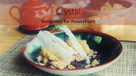  Presentation with shrimps - Presentation theme having maki-rolls-fried-shrimps background and a red colored foreground