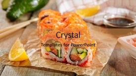  Presentation with roll - Slide set consisting of maki rolls with raw trout background and a gold colored foreground