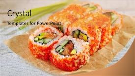  Presentation with roll - Beautiful slide deck featuring maki rolls with raw trout backdrop and a yellow colored foreground