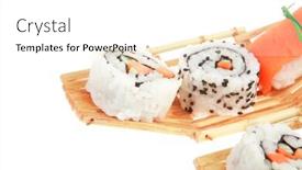  Presentation with fresh avocado - Colorful slide set enhanced with maki sushi and nigiri - maki roll made of fresh raw salmon cream cheese and avocado inside with nigiri made of salmon and eel isolated over white background backdrop and a white colored foreground