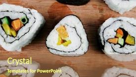  Presentation with fresh avocado - Colorful PPT layouts enhanced with maki sushi and nigiri - maki rolls and california rolls made of fresh raw salmon tuna and eel with cream cheese and avocado isolated over white background on wooden plate backdrop and a tawny brown colored foreground