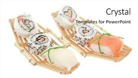  Presentation with fresh avocado - Slides having maki sushi and nigiri - maki roll made of fresh raw salmon cream cheese and avocado inside with nigiri made of salmon and eel isolated over white background background and a white colored foreground