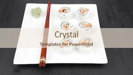  Presentation with fresh avocado - Amazing PPT theme having soysauce - maki sushi - california roll backdrop and a lemonade colored foreground