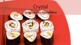  Presentation with salmon dish - Cool new presentation with maki sushi maki rolls and california rolls made of fresh raw salmon tuna and eel on red dish with sticks isolated over white background backdrop and a red colored foreground