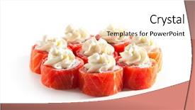  Presentation with philadelphia - Theme consisting of maki sushi - philadelphia roll made of cream cheese inside fresh raw salmon outside background and a white colored foreground