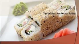  Presentation with cucumber cream - Presentation theme enhanced with maki sushi - roll made of smoked salmon cream cheese cucumber and spring onion inside sesame ouside background and a lemonade colored foreground