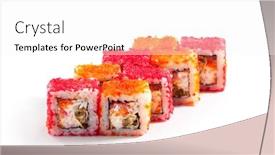  Presentation with crab - Slide deck with maki sushi - roll made of mussels and crab meat inside masago outside background and a white colored foreground