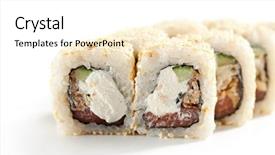  Presentation with cucumber cream - Cool new presentation theme with maki sushi - roll made of smoked salmon cream cheese cucumber inside sesame ouside backdrop and a white colored foreground