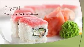  Presentation with cucumber cream - Amazing slide deck having maki sushi - roll with cucumber and cream cheese inside topped with tuna backdrop and a lemonade colored foreground