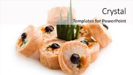  Presentation with cucumber cream - Beautiful presentation theme featuring maki sushi - roll with salmon eel cucumber cream cheese and balsamic vinegar backdrop and a sky blue colored foreground