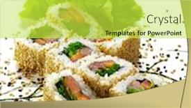  Presentation with seaweed - Cool new presentation with maki sushi - roll with smoked salmon sweet pepper salad leaf and chuka seaweed inside sesame outside served with salad leaf backdrop and a yellow colored foreground