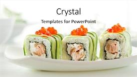  Presentation with cucumber cream - Amazing PPT layouts having maki sushi - rolls with fried salmon and cream cheese insisde cucumber outside topped with salmon caviar backdrop and a white colored foreground