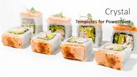  Presentation with salmon grilled fish salmon grilled - Presentation theme consisting of maki-sushi-with-baked-salmon background and a white colored foreground
