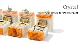  Presentation with salmon grilled fish salmon grilled - Slides enhanced with maki-sushi-with-baked-salmon background and a  colored foreground