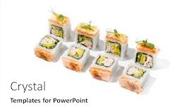  Presentation with salmon grilled fish salmon grilled - PPT layouts having maki-sushi-with-baked-salmon background and a white colored foreground