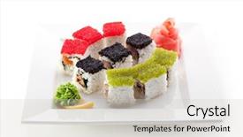  Presentation with tuna - PPT theme with grigi - maki sushi with fresh salmon background and a light gray colored foreground