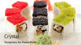  Presentation with tuna - Cool new theme with maki sushi with fresh salmon eel and tuna inside topped with tobiko backdrop and a soft green colored foreground