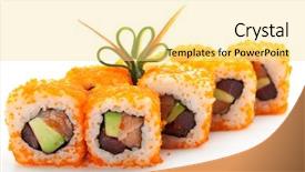  Presentation with fresh avocado - Beautiful presentation featuring maki sushi with masago - roll made of fresh raw salmon avocado inside masago smelt roe outside backdrop and a blonde colored foreground