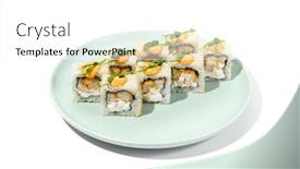  Presentation with white plate - Theme with maki-sushi-with-sesame-outside background and a white colored foreground