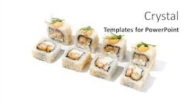  Presentation with sushi - PPT theme featuring maki-sushi-with-sesame-outside background and a white colored foreground